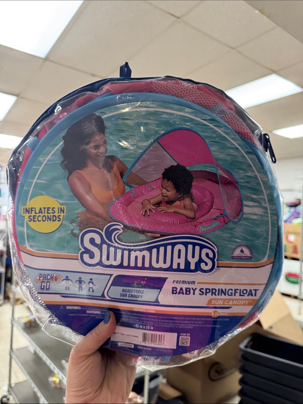 9-24 months. SwimWays Baby SpringFloat with Sun Canopy - Pink